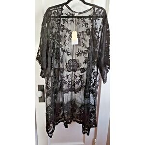 NWT JODIFL woman S/M black lace country‎ Kimono duster cardigan cotton Nylon